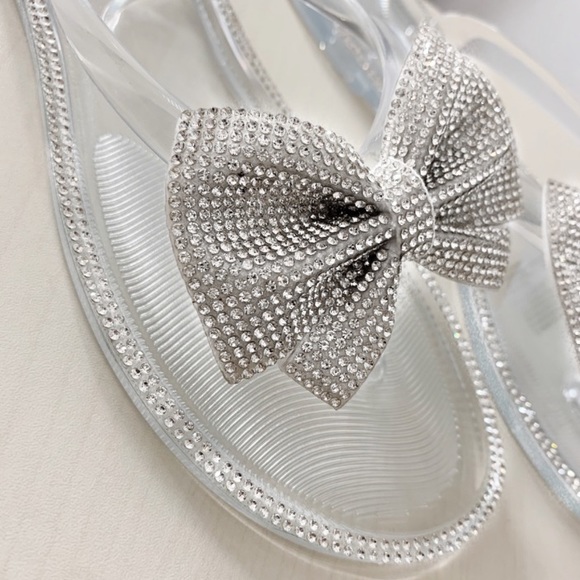 Clear Jelly Rhinestone Bow Thong Sandals - Picture 3 of 9